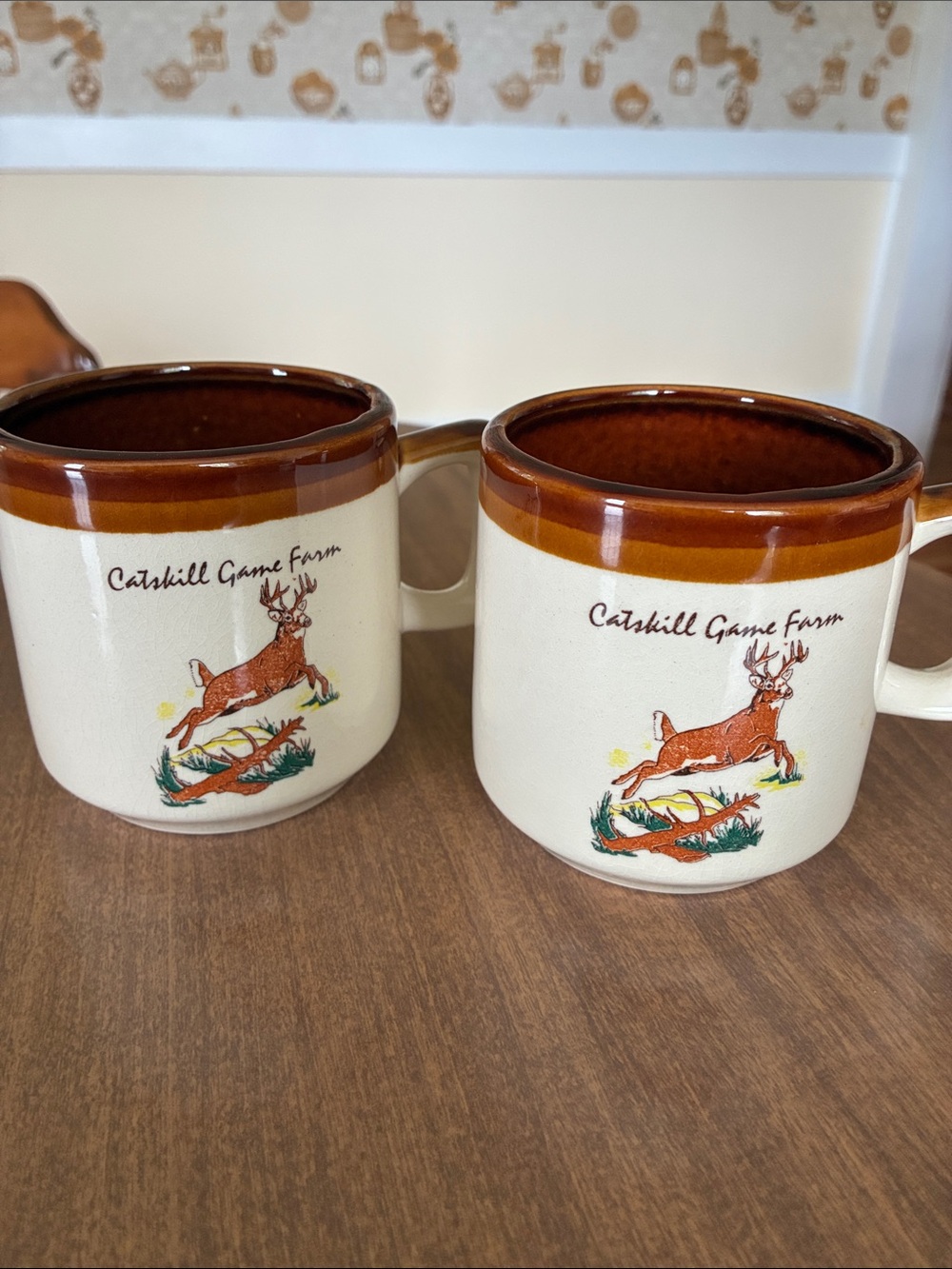 Vintage Brown-Trim Stoneware Mug - Set of 2